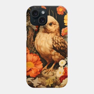 Retro Vintage Art Style Baby Chick in Field of Wild Flowers - Whimsical Farm Phone Case