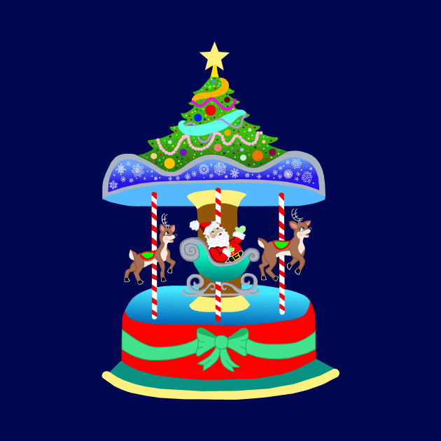 Christmas Merry-Go-Round Reindeer Carousel by Art by Deborah Camp