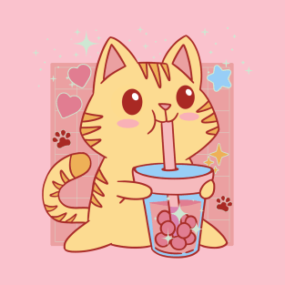 Kawaii Cat Strawberry Boba Tea T-Shirt