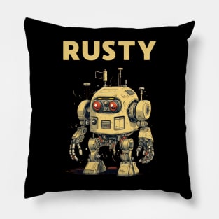 Futuristic Funny Robots Rusty Pillow