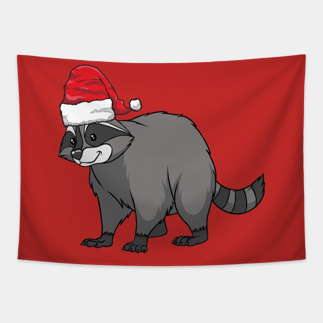 Santa Hat-Wearing Raccoon Funny Christmas Holiday Tapestry by Contentarama