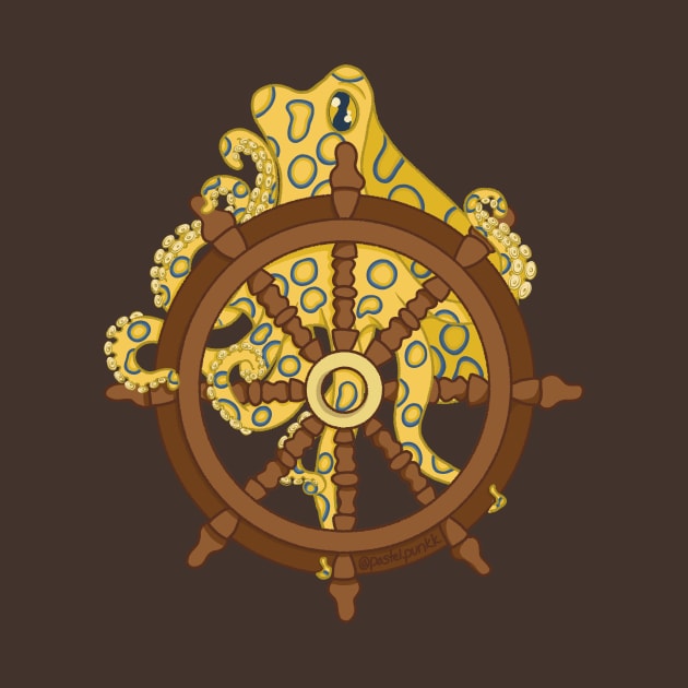 Blue ringed octopus and ship wheel by Pastel.Punkk