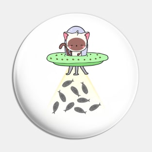 Funny white Cat is flying a spaceship Pin