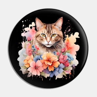 A cat decorated with beautiful watercolor flower Pin