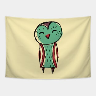 Tall and Green Cute Simple Owl Illustration Tapestry