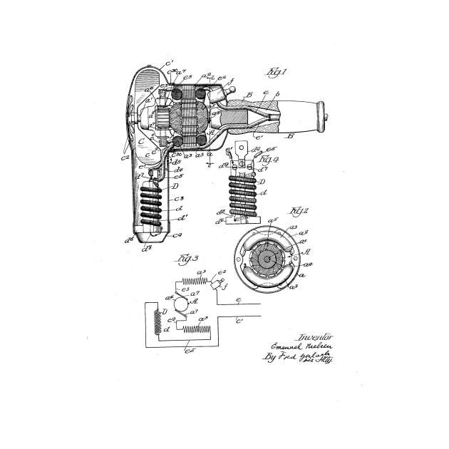 Hair dryer vintage patent drawing by TheYoungDesigns