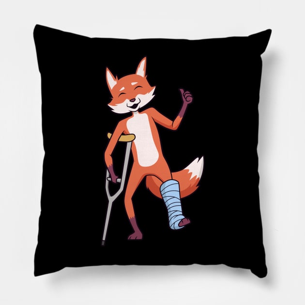 On crutches - cartoon fox Pillow by Modern Medieval Design