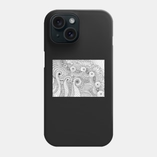 Abstract black and white grid and curves drawing Phone Case