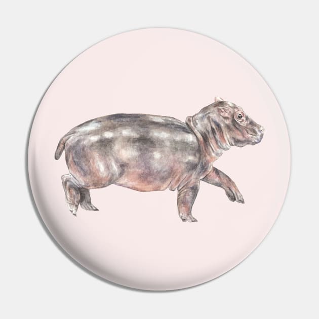 Watercolor Baby Tiptoeing Hippo Pin by wanderinglaur