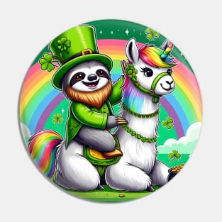 Leprechaun Sloth Riding Llama Unicorn St Patricks Day Pin