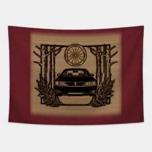 a black car between the woods Tapestry