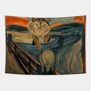 Funny Maine Coon Cat The Scream Mashup Tapestry
