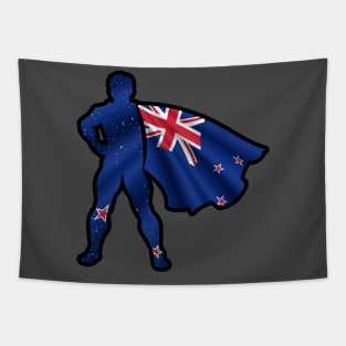 New Zealand Hero Wearing Cape of New Zealander Flag Hope and Peace Unite in New Zealand Tapestry