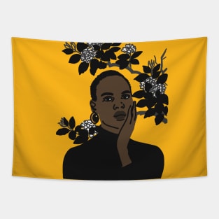 Black Girl with White Flower Tapestry