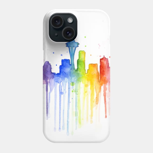 Seattle Watercolor Rainbow Phone Case by Olechka