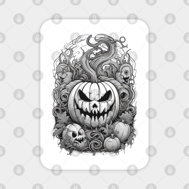 scary pumpkin with friends Magnet by Maverick Media