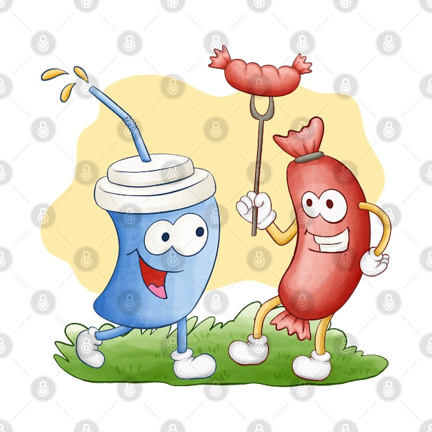 Funny Sausage And Beverage by Mako Design 