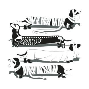 Spooktacular long dachshunds // spot // green grey background mummy ghost and skeleton dogs T-Shirt