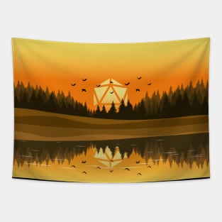 Peaceful River Sunset Forest 20 Sided Polyhedral Dice Sun TTRPG Landscape Tapestry