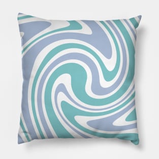 Retro 70s Abstract Swirl Blue Wavy Ocean Pattern Pillow