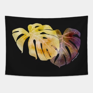 Yellow and Purple Monstera Leaves Negative Painting Tapestry