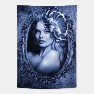 Blue flower girl filter portrait digital artwork Tapestry