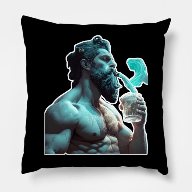 Raise a Toast to the Gods: Zeus Chugging T-Shirt Pillow by Phantom Troupe