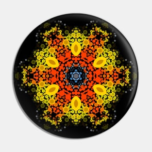 Dot Mandala Flower Yellow Orange and Blue Pin