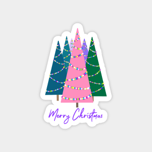 Colourful Christmas Trees and Christmas Lights Magnet