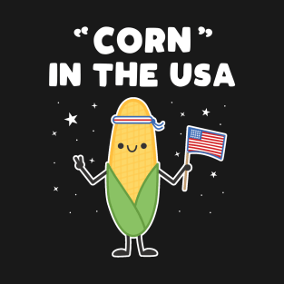 Funny Corn in the USA 4th of July Vegetable Patriot Pun T-Shirt