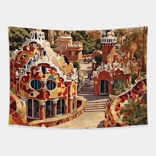 Park Guell Spain Travel Tourism Retro Vintage Tapestry