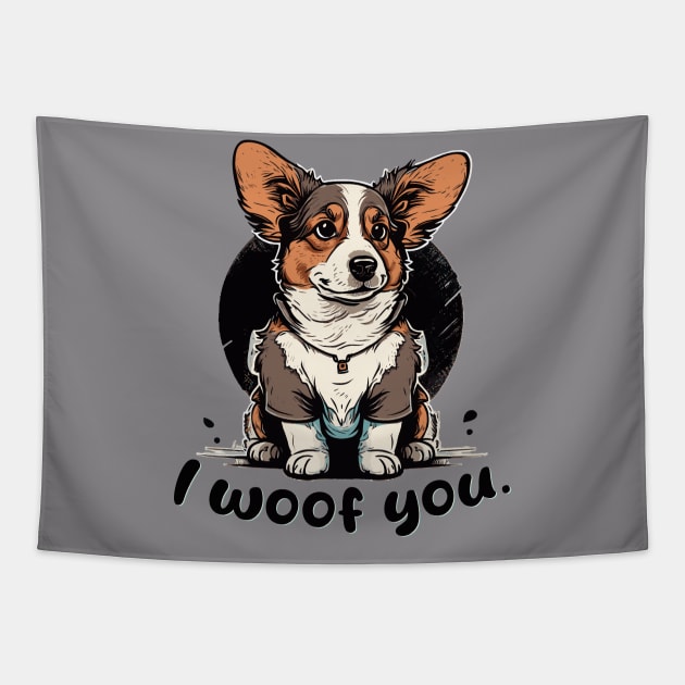 Cute Puppy with "I WOOF YOU" Tapestry by Mati Digital Art