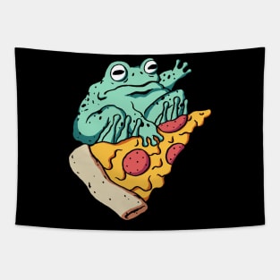 A frog skating a pizza slice Tapestry