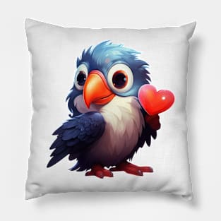 Valentine Tropical Bird Holding Heart Pillow