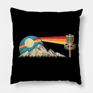 Disc Golf Distressed Mountains and Sun 80s Vintage Pillow