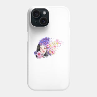 Watercolor Portrait Character Girl Woman Flowers Phone Case