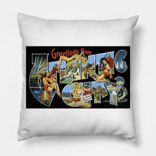 Greetings from Atlantic City, NJ - Vintage Large Letter Postcard Pillow