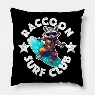 Raccoon Surfing - Surf Club (White Lettering) Pillow