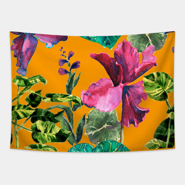 Seamless tropical flower Tapestry by Olga Berlet