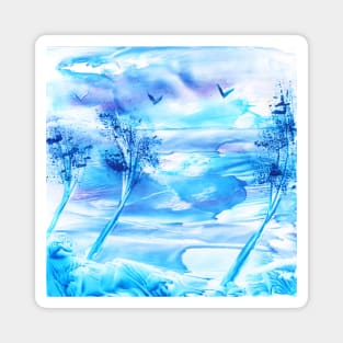 Evening blue landscape. Encaustic, art decoration, sketch Magnet