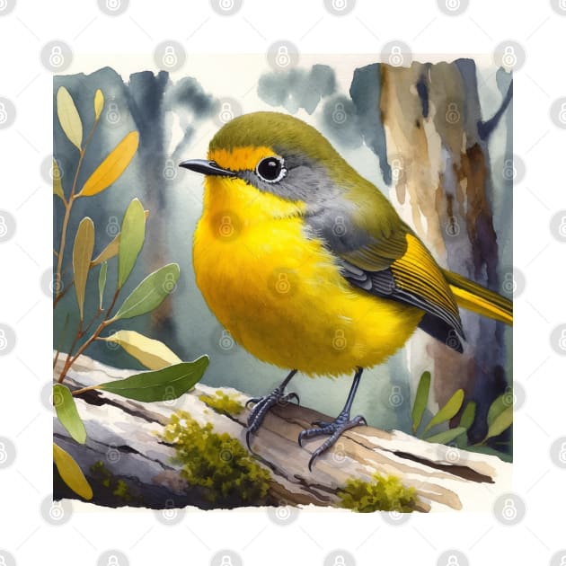 Colorful Eastern Yellow Robin - Watercolor Bird by Aquarelle Impressions