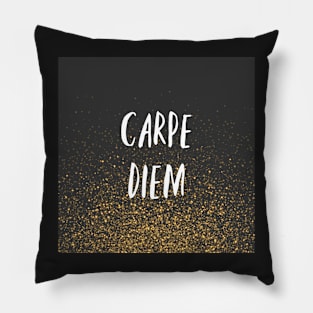 Carpe Diem Black and Gold Glitter Pillow