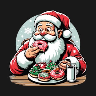 Santa Claus and Christmas Donuts A Joyful Holiday Illustration T-Shirt