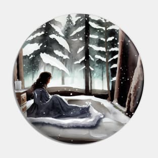 Woman Watching Snow Pin