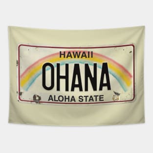 Vintage Hawaii License Plate OHANA Tapestry