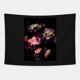 DARK FLORAL ROSES PINK  GREEN HYDRANGEAS Tapestry