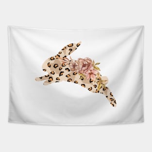 Cute leopard floral boho bunny silhouette illustration Tapestry