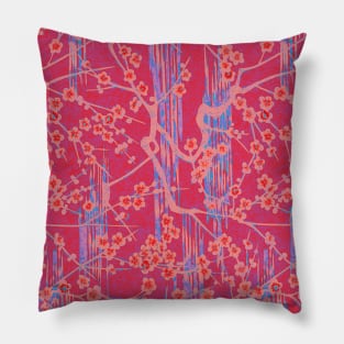 BLUE PINK SAKURA FLOWERS  Antique Japanese Floral Pattern Pillow