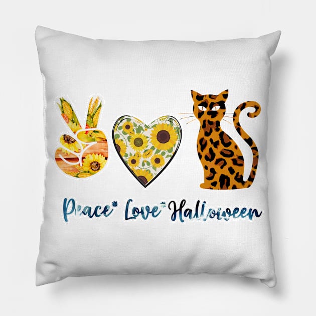 Peace Love Cats Halloween Funny Halloween Pillow by Johner_Clerk_Design