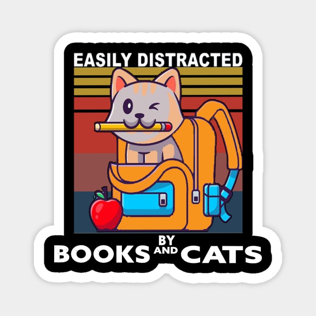 Easily distracted by cats and books Magnet by FatTize